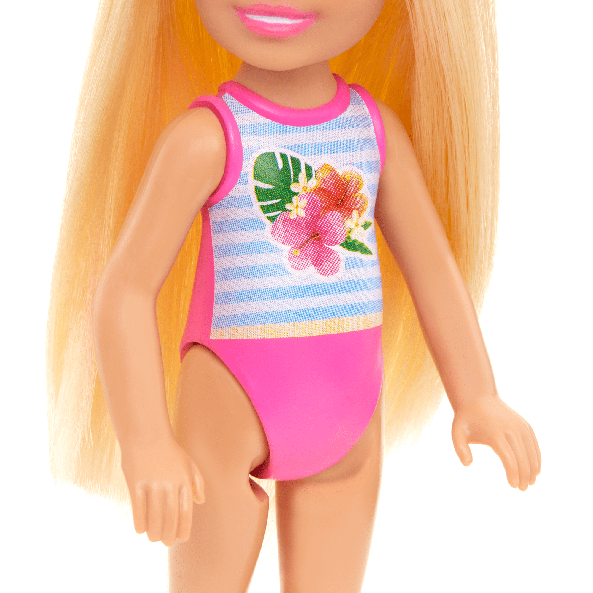 Barbie Chelsea Small Doll With Beach Swimsuit, Stripes & Floral Print, Blonde Hair & Blue Eyes