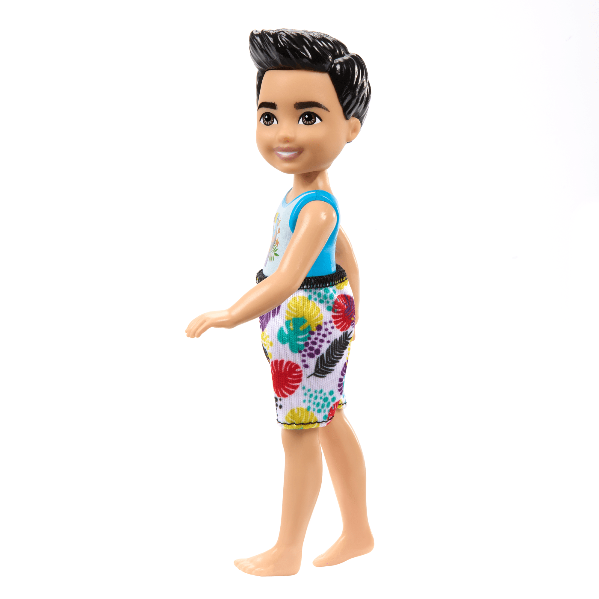 Barbie Chelsea Small Doll With Beach Swimsuit, Toucan & Tropical Leaf Print, Black Hair & Brown Eyes