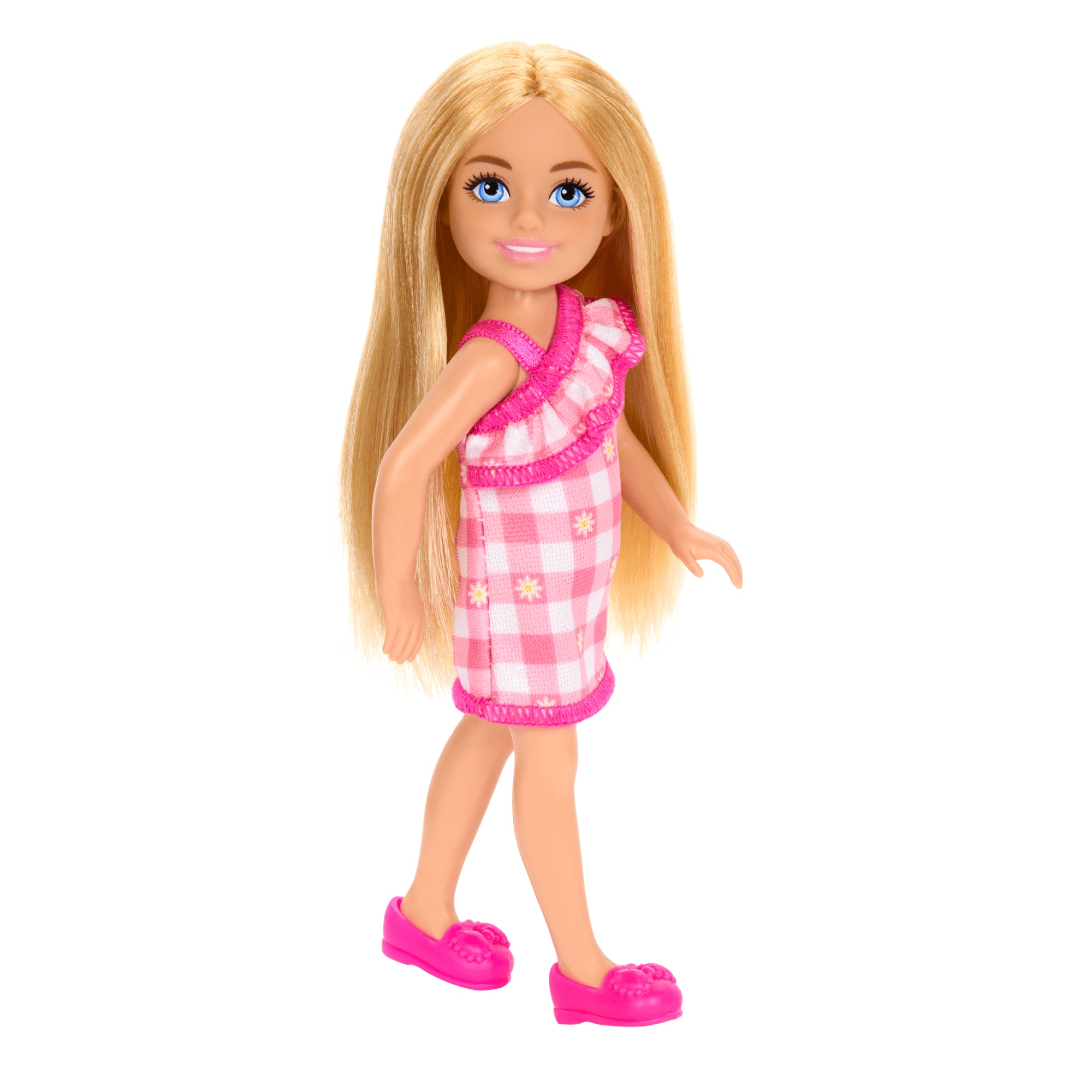 Barbie Chelsea Doll, Small Doll Wearing Removable Checked Dress With Blonde Hair & Blue Eyes
