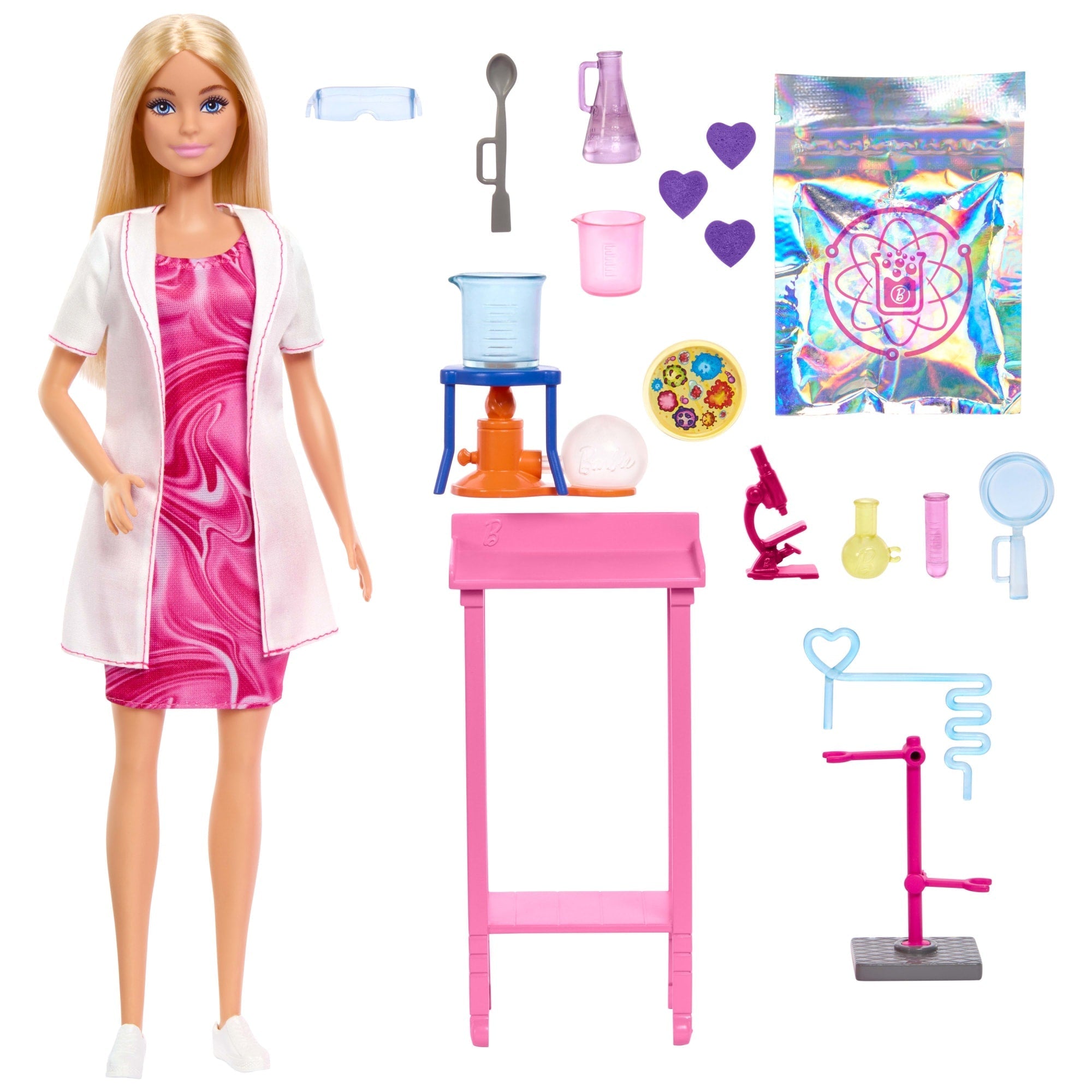 Barbie  Poupée Mode et Accessoires  Scientifique, Blonde, Table