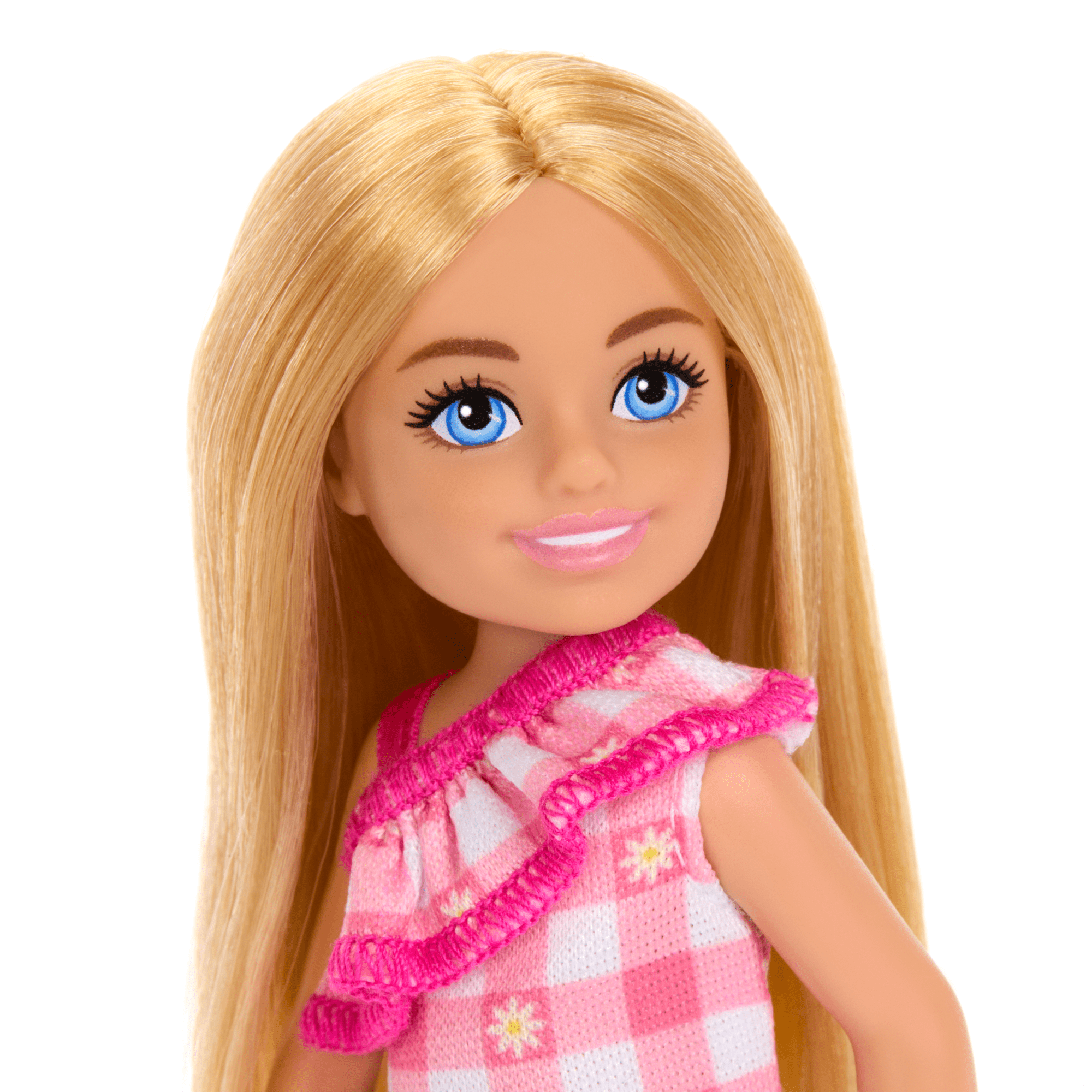 Barbie Chelsea Doll, Small Doll Wearing Removable Checked Dress With Blonde Hair & Blue Eyes