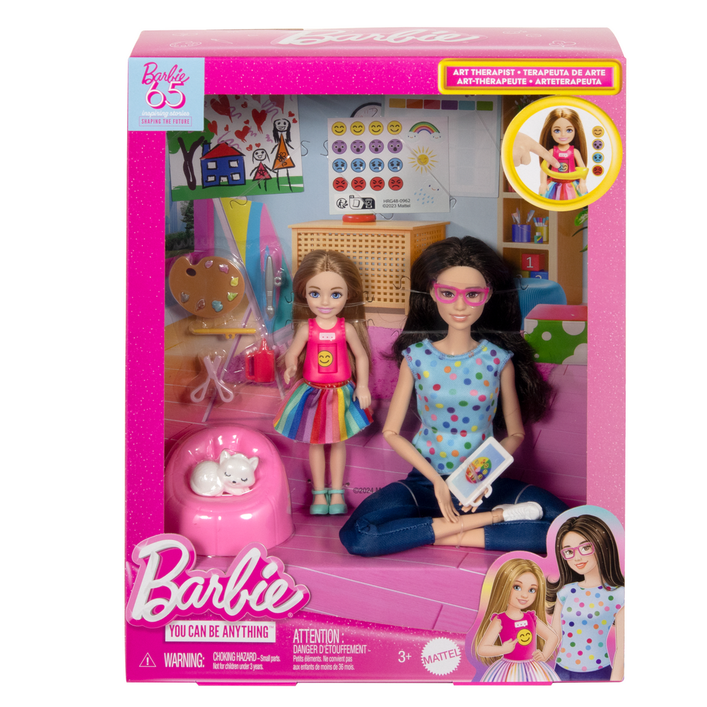 Barbie Art Therapy Playset With 2 Dolls, Pet & Accessories, Shirt On Small Doll Rotates Emoji