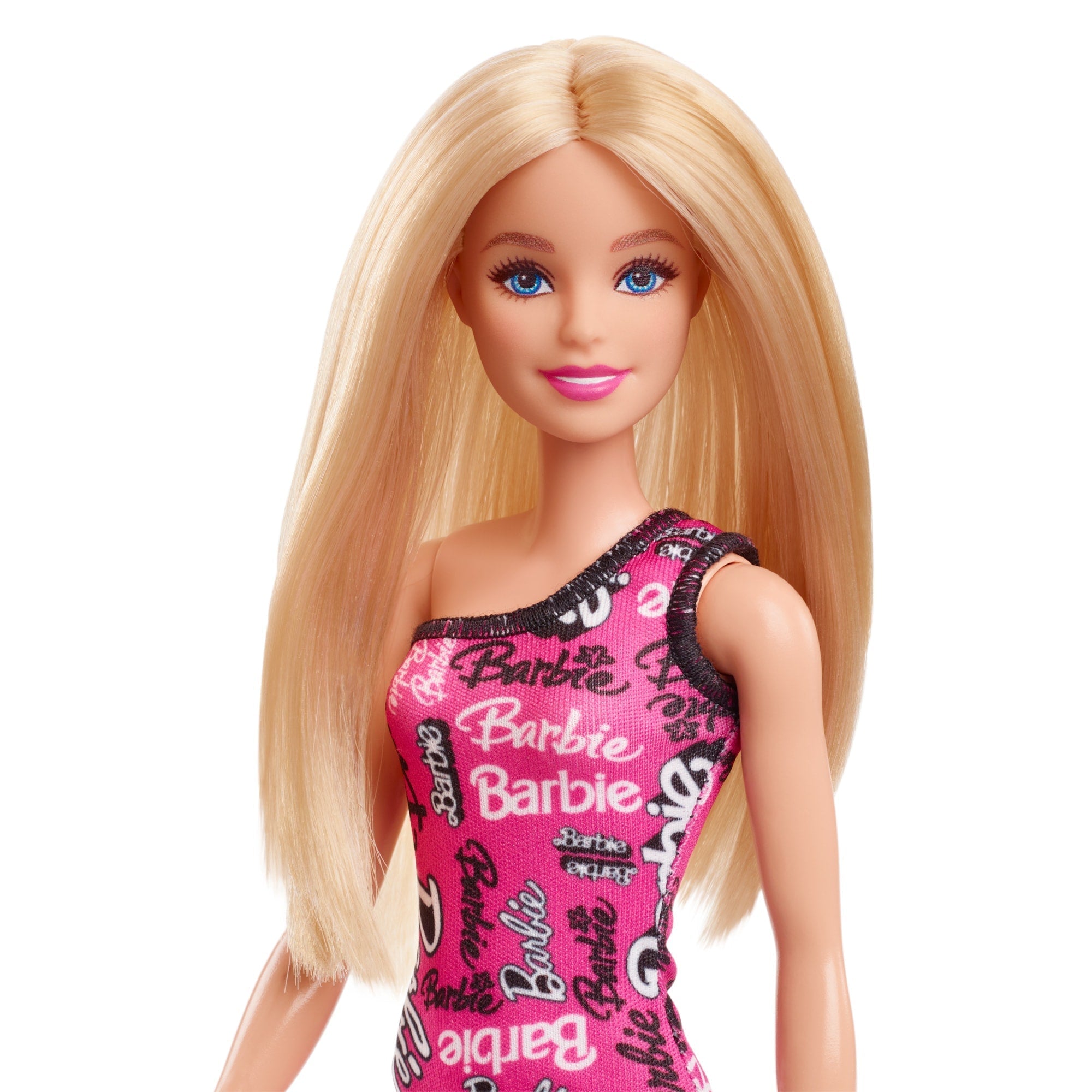 Barbie  Poupée Mode Avec Cheveux Blonds Lissés, Robe Rose, Chaussures