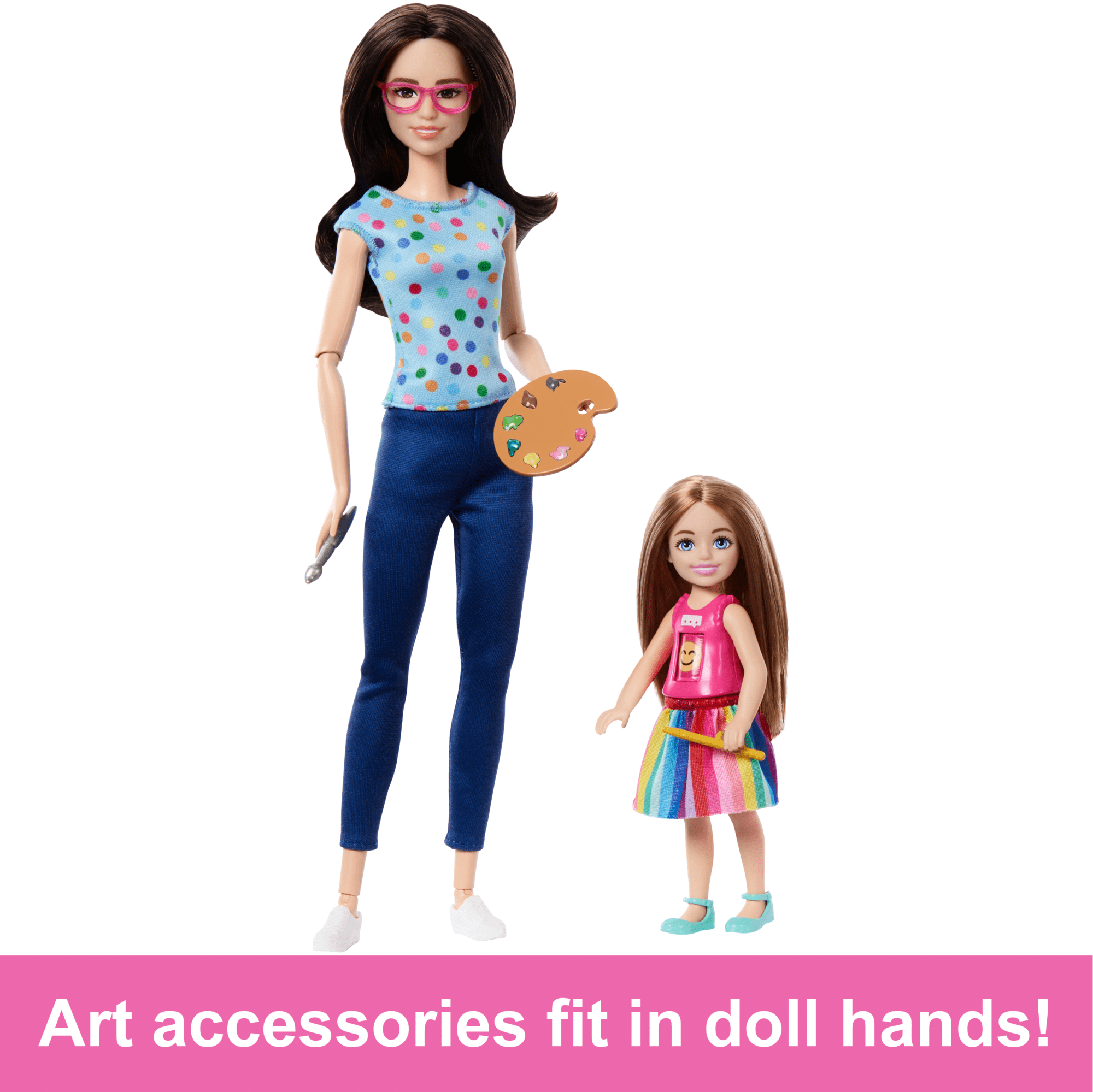 Barbie Art Therapy Playset With 2 Dolls, Pet & Accessories, Shirt On Small Doll Rotates Emoji